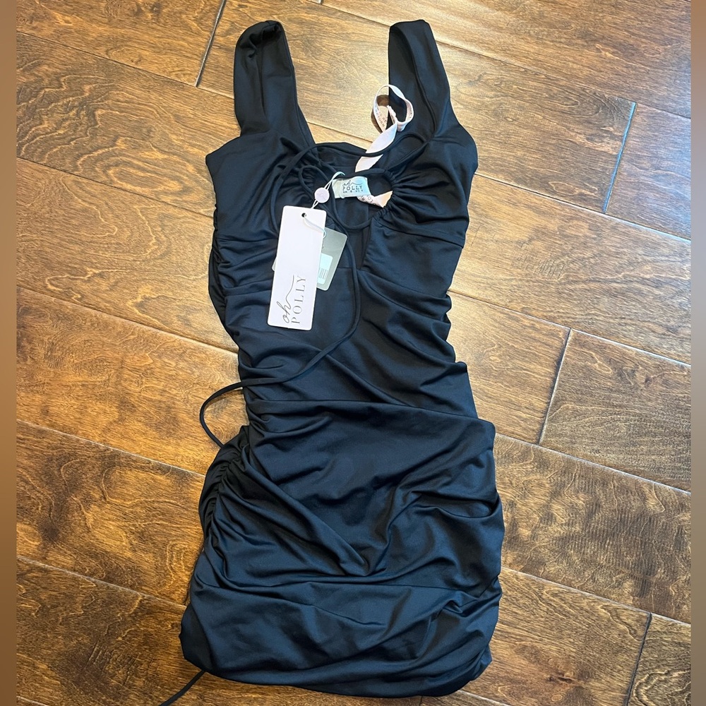 Oh Polly Cut Out Ruched Mini Dress in Black